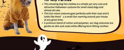 ATUBAN Dog Lion Costume Pet Clothes for Party Simulation Lion Pet Outfits,Cosplay Dress up Pet Lion Hoodie Cat Costume for Party