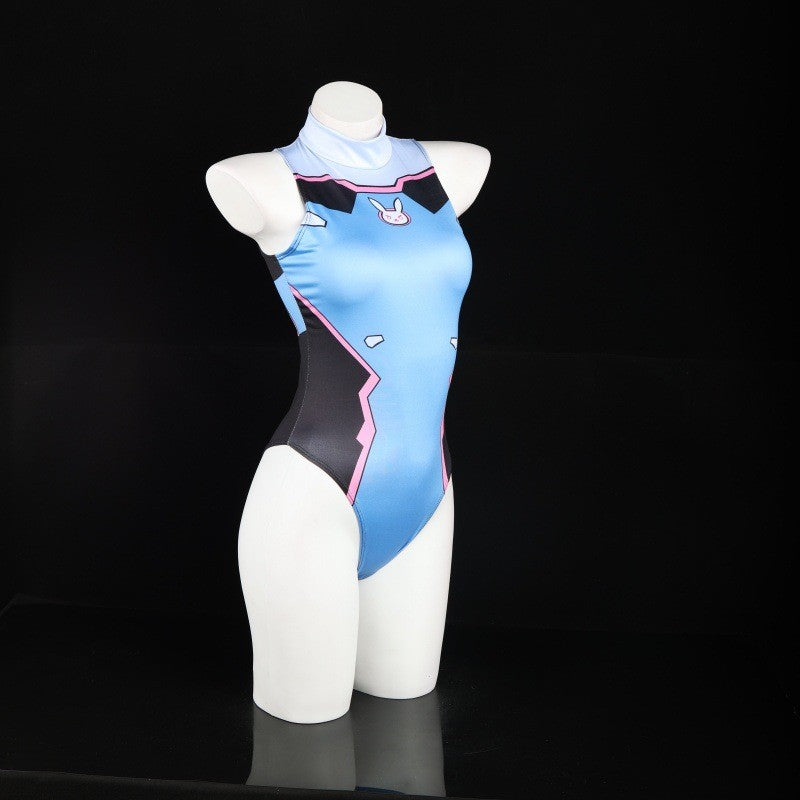 DVA Cosplay Swimsuit Game Printed Jumpsuit Women Sexy One-Piece Bathing Suit Halloween Costume