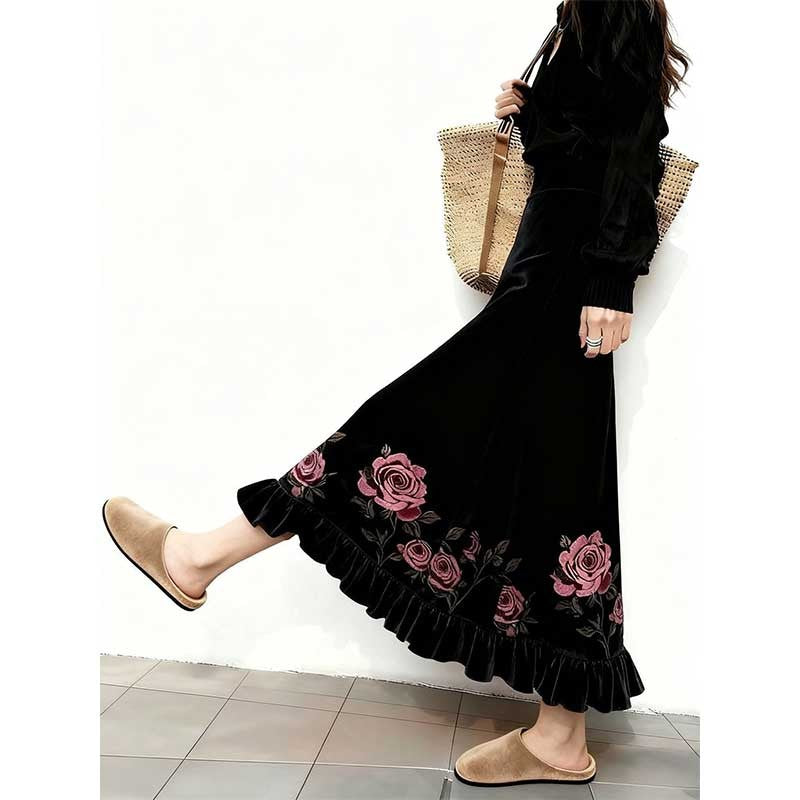 Women Clothes Autumn Winter Fashion Simplicity All-match Printing Solid Color Female Temperament Pleuche High Waist A-line Skirt