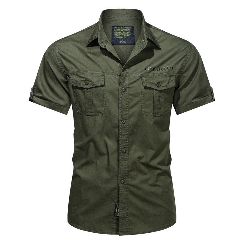 Summer military cargo shirt men's cotton wear-resistant loose short sleeved outdoor army tactical shirt multi pocket solid color