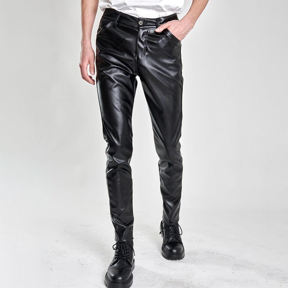 Men's Leather Pants Skinny Fit Stretch Fashion PU Leather Trousers Nightclub Party & Dance Pants Thin