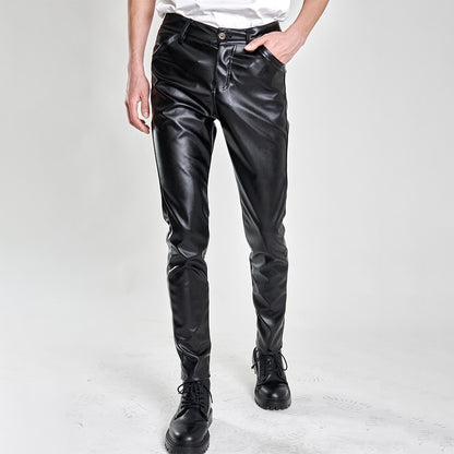 Men's Leather Pants Skinny Fit Stretch Fashion PU Leather Trousers Nightclub Party & Dance Pants Thin
