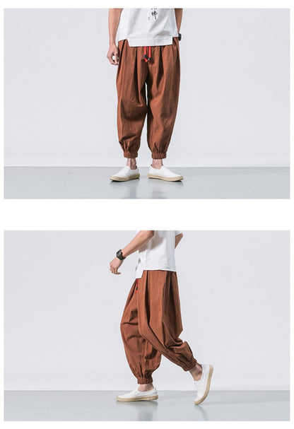 FGKKS Spring Men Loose Harem Pants Chinese Linen Overweight Sweatpants High Quality Casual Brand Oversize Trousers Male