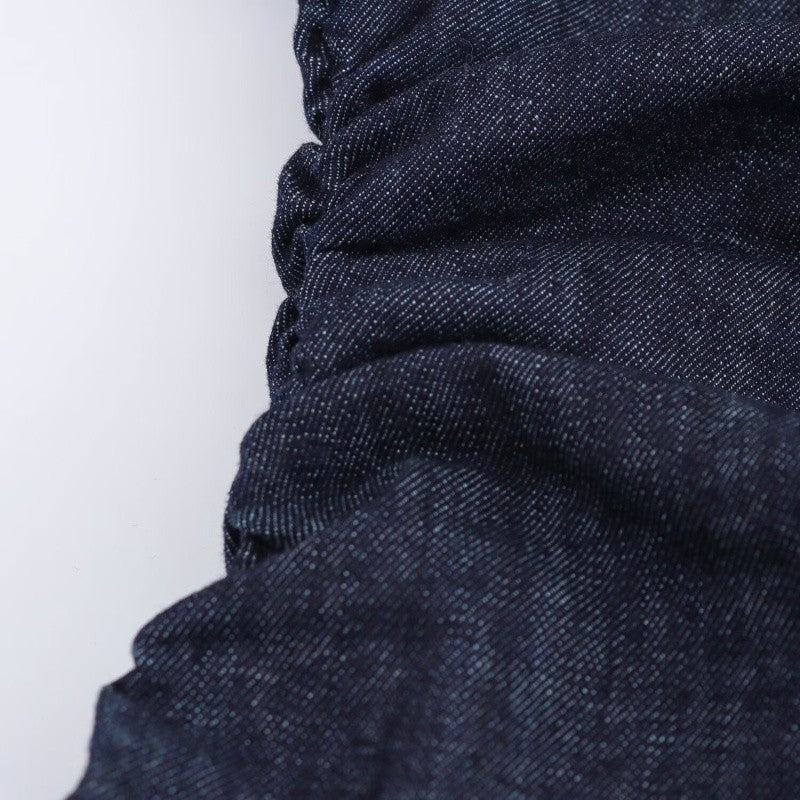 ETJ 2025  Spring New 1975 series denim MIDI dress with lapel side zipper fashion wrinkle waist slim elegant dress