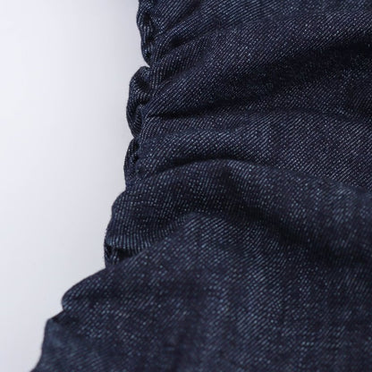 ETJ 2025  Spring New 1975 series denim MIDI dress with lapel side zipper fashion wrinkle waist slim elegant dress