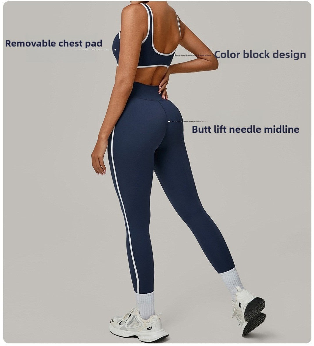 Yoga Suit Sports Fitness High Waist Peach Hip Tight Removable Padding Sports Bra Outfit Running Workout Clothes Gym Leggings Set