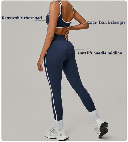 Yoga Suit Sports Fitness High Waist Peach Hip Tight Removable Padding Sports Bra Outfit Running Workout Clothes Gym Leggings Set