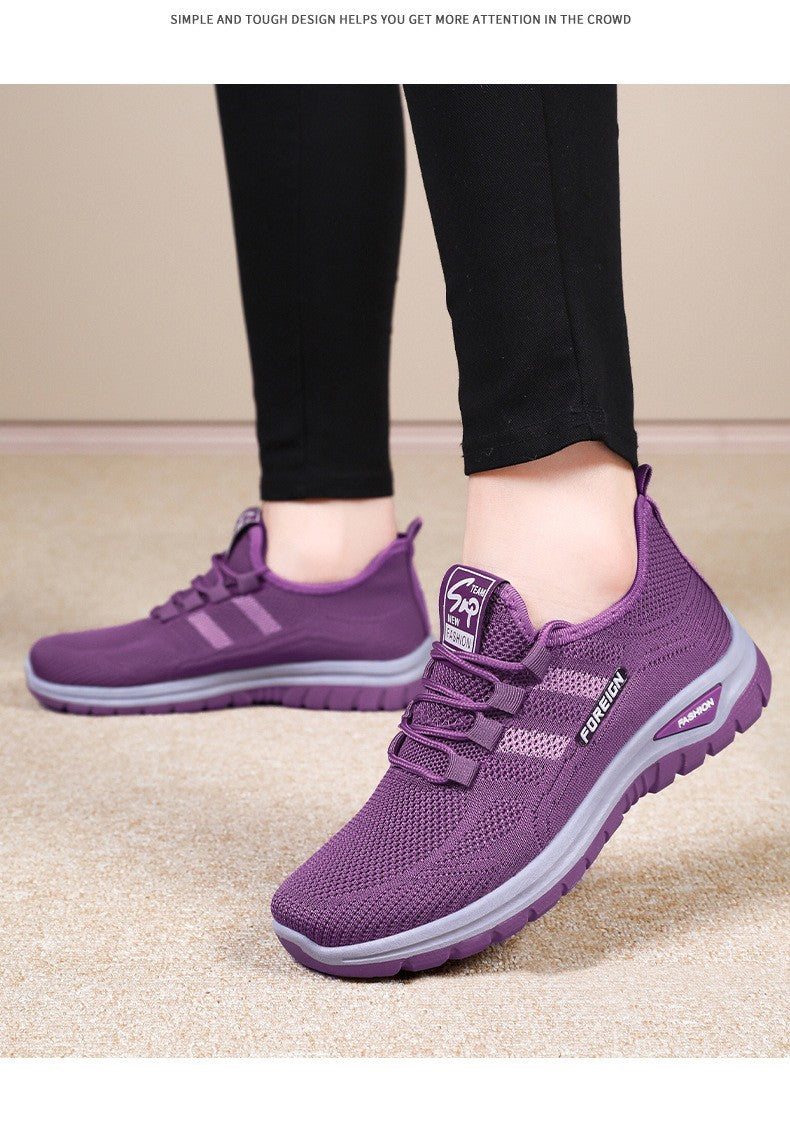 Autumn Women Sneakers Fashion Lace Up Mesh Breathable Outdoor Walking Purple Round Toe Non-slip Thick Sole Tennis Shoe Mujer