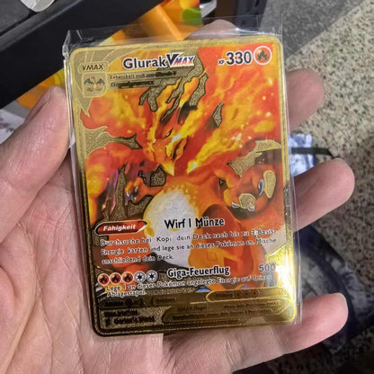 Pokémon Metal Cards em alemão Terastal Pikachu Arceus Charizard DIY Trading Flash Card Anime Cartoon Gift