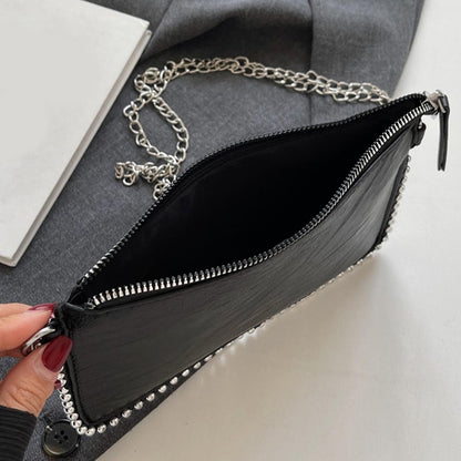 Women's retro classic bead chain design elegant and exquisite crossbody bag solid color commuting envelope bag.