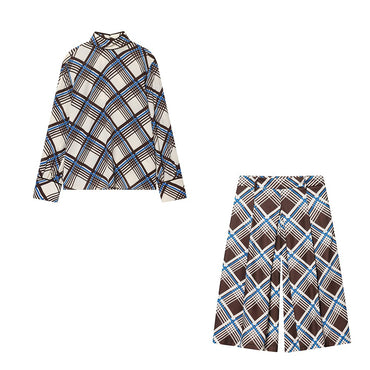 ZERAINS 2025 autumn new women's clothing loose casual temperament simple long sleeved plaid high neck shirt