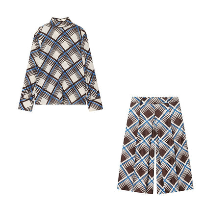 ZERAINS 2025 autumn new women's clothing loose casual temperament simple long sleeved plaid high neck shirt