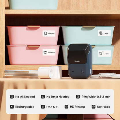 Portable Niimbot B1 Wireless Label Maker Adhesive Sticker Printer Labeling Machine DIY 20-50mm Labels for Office Home