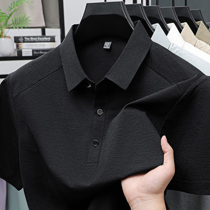 Summer business breathable short sleeved polo shirt with collar top, 2025 new item solid color collar short sleeved shirt