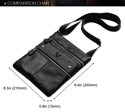 HUMERPAUL Genuine Leather Men's Crossbody Bags Large Capacity Shoulder Sling Bag Multifunction Short Travel Messenger Pack