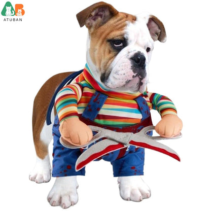 Traje de Cachorro de Boneca Estilo Tesoura de Halloween para Gatos, Filhotes e Cães de Porte Médio, Roupa Ajustável Engraçada Especial para Cosplay de Animais de Estimação