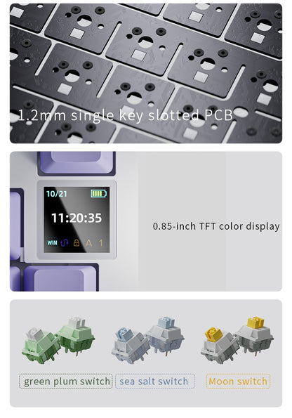 Teclado Mecânico Gamer AJAZZ AK820 Pro com Fio e Sem Fio, Tri-Modo, Retroiluminação RGB, Switches Hot-Swappable, Layout Compacto de 70%, PC/Mac