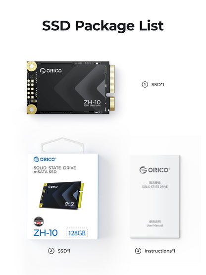 ORICO ZH10 mSATA SSD SATA III 6Gbps 3D NAND Unidade de Estado Sólido Interna 128GB 256GB 512GB 1TB para Laptops Ultrabooks Desktop-ZH10