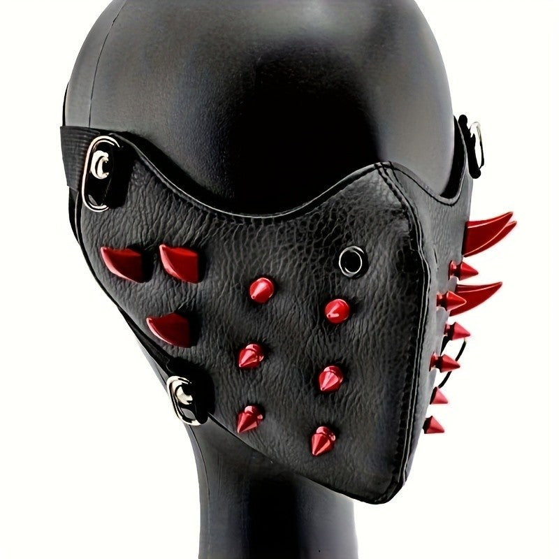 1pc Men's Steampunk Party Protective Face Mask, Motorcycle Mask Cool Red Spikes Cool Exquisite Halloween Easter Adult Mask