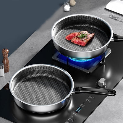 Frigideira De Aço Inoxidável 316l Frigideira Doméstica De Fundo Chato Frigideira De Bife E Ovo Não Revestida Fogão De Indução A Gás Un