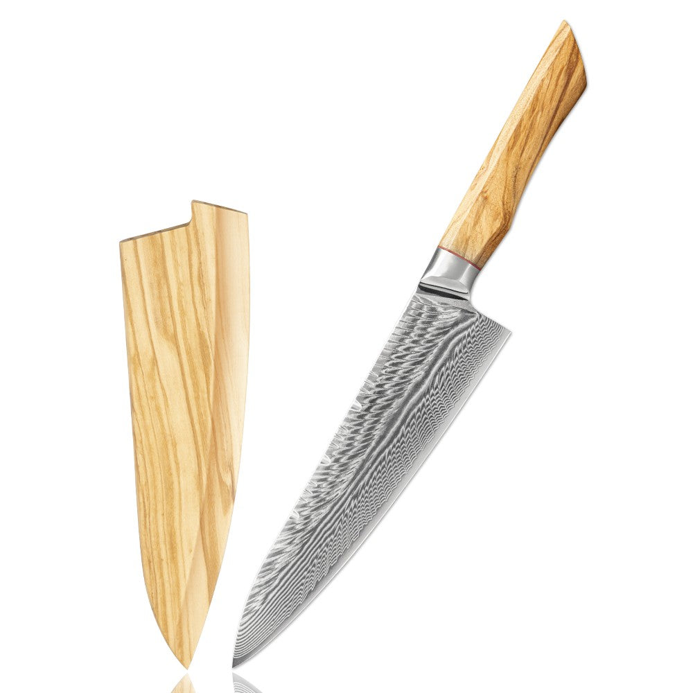 Conjunto de facas de cozinha para chef Damasco 67-LAY, faca japonesa Santoku Nakiri, faca utilitária, faca para desossar, faca de cozinha com cabo de madeira de oliveira HD