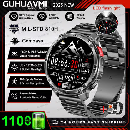 New Outdoor Ultra Durable Men Smartwatch Heart Rate Bluetooth Call 5ATM Waterproof Sport Smart Watch 1100mAh Battery Custom dial