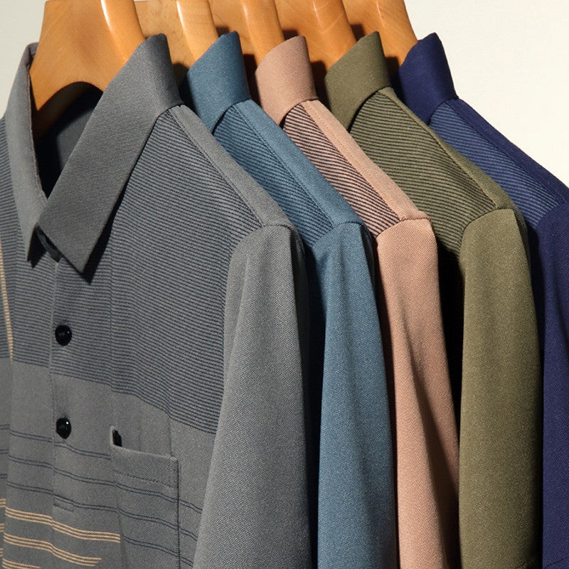 Summer New Men's Color Blocking Polo Shirt Pocket Button Up T-shirt Casual Slim Fit Comfortable Short Sleeved Breathable Top