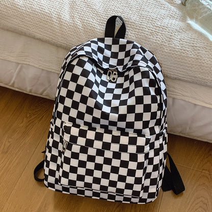 Checkerboard Laptop Backpack for Women - Fashion Print Crossbody Set Multi Pocket Adjustable Straps Campus Commute Essentials