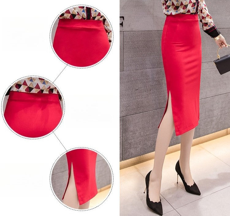 New Style Summer Fashion Elastic Waist Half-length Skirt 2025 Plus Size Women's Clothing Side-Slit Bodycon Skirts