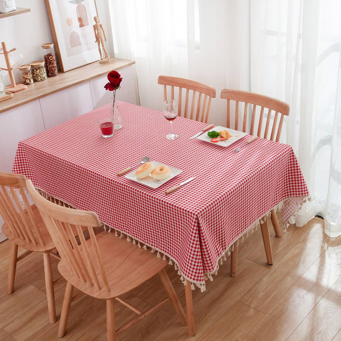 Pastoral Red and White Plaid Tablecloth Linen Cotton square Coffee Table Cloth Rectangular picnic tablecloth Tableware for Home