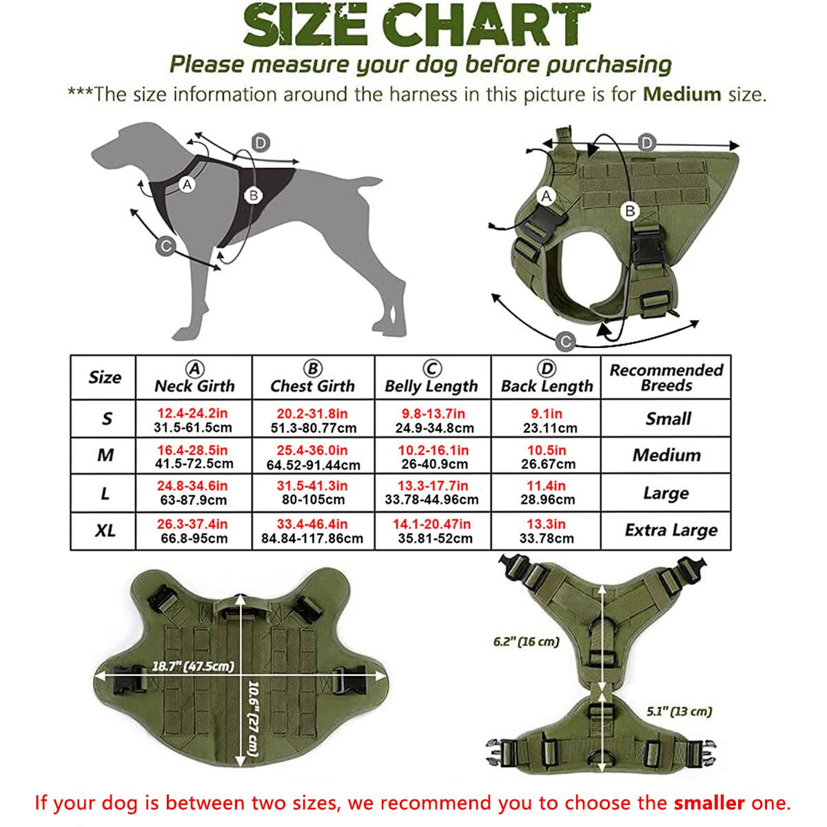 Coleira Peitoral Tática para Cães com Alça e Bolsas Molle para Cães de Porte Médio e Grande, Colete Militar de Treinamento para Pets, Coleira Ajustável para Cães de Serviço