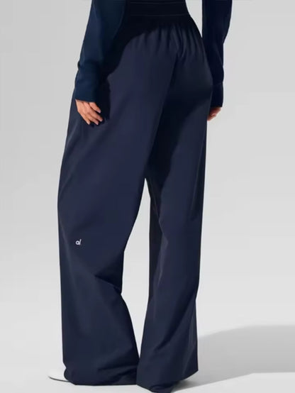Elastic Waist Solid Fitness Joggers Trousers Women Yoga Sports Wide Leg Pants Women Thin Casual Loose Navy Blue Baggy Sweatpants