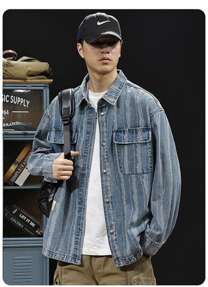 2025 Spring and autumn new fashion men retro denim cargo shirt casual simple shirt blouse