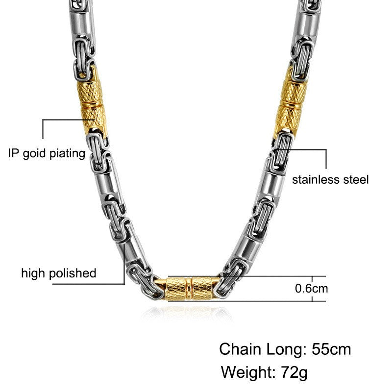 Colar Bicicleta Rock Punk HipHop 6mm Banhado a Ouro Joias Masculinas Femininas Corrente Bizantina de Aço Inoxidável Presentes