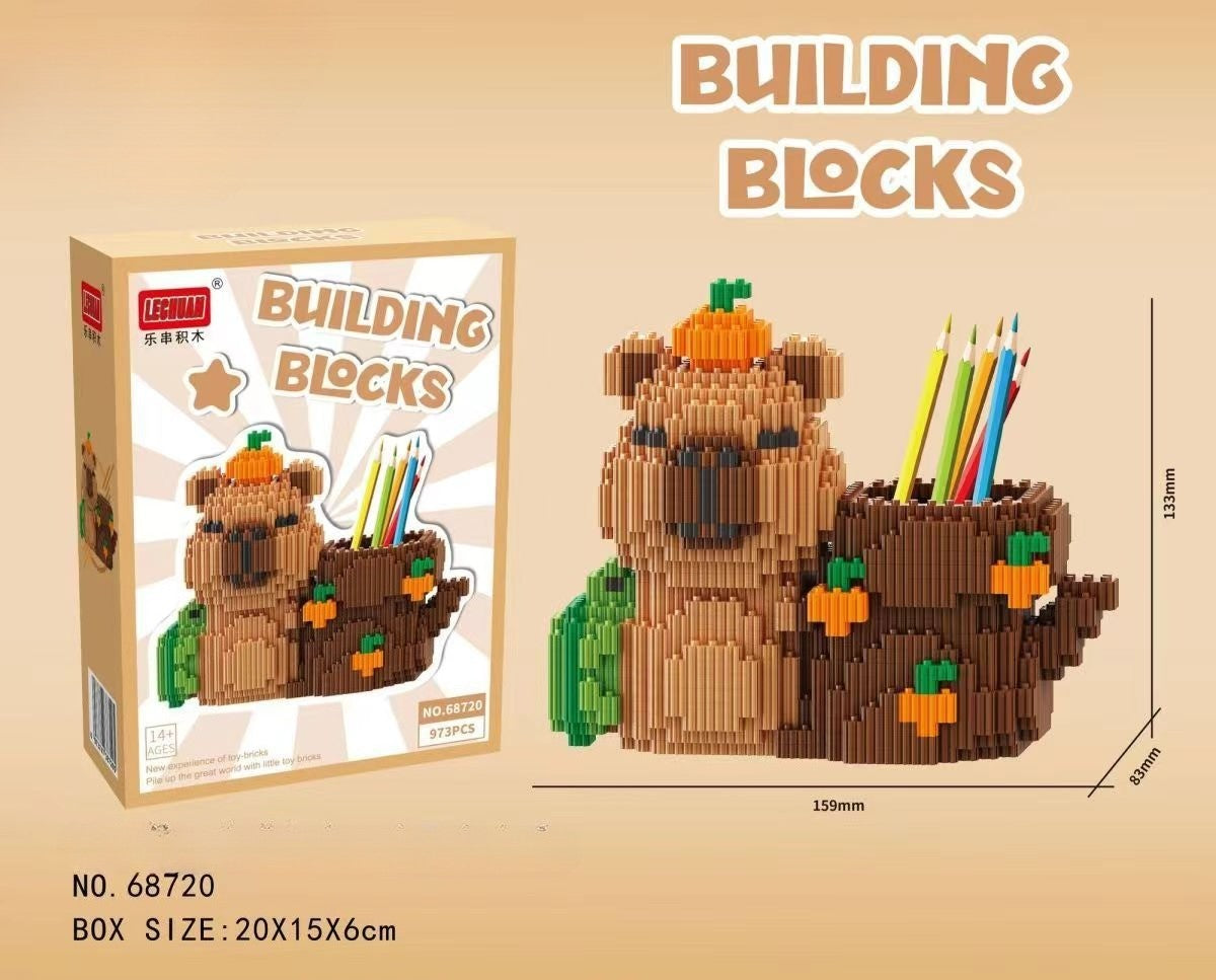 Porta Canetas Capivara de Blocos de Montar Organizador de Mesa Multifuncional para Material de Escritório Cosméticos Presente de Aniversário Decoração de Mesa