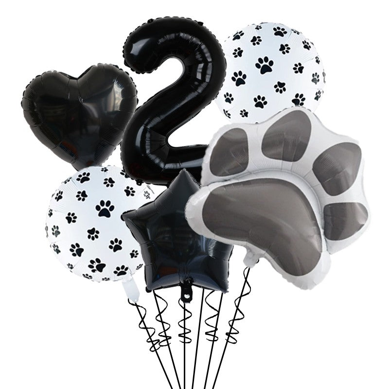 1set Animal Let's Pawty Dog Cat Paw Aluminum Balloon 32inch Pink Black Number Birthday Party Decorat Balloon Baby Shower Supplie