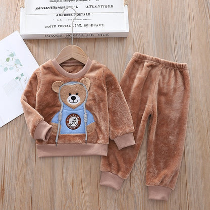 New Autumn Winter Baby Clothes Pajamas Sets Girls Pajamas Children Warm Flannel Fleece Catoon Bear Kids Sleepwear Home Suit 0-6Y