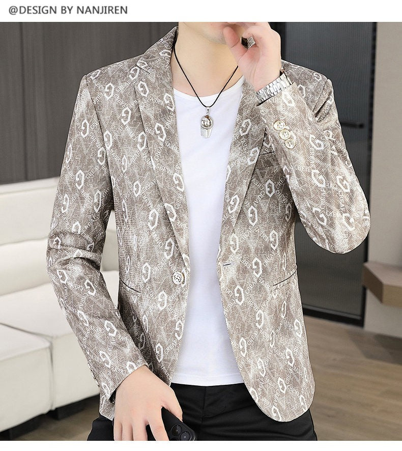 New Floral Pattern Autumn Winter Men's Suit Slim Fit Youth Formal Single Blazer Jacket