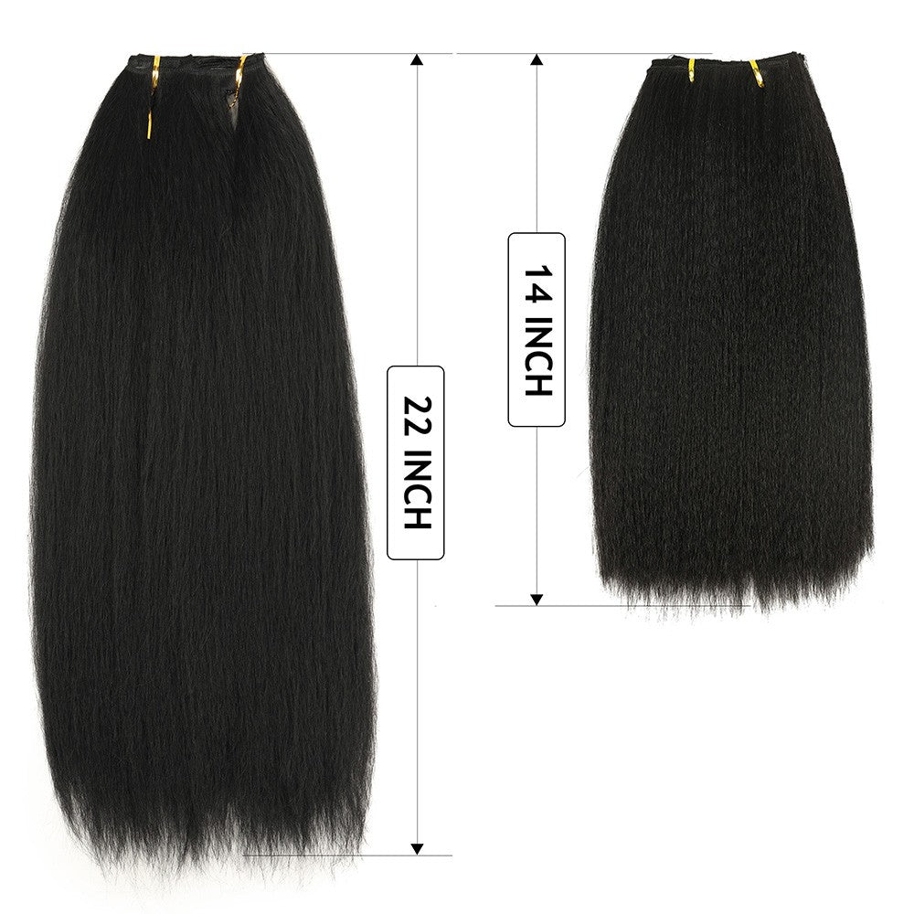 Apliques de Cabelo Sintético Kinky Liso 7 Peças 16 Clipes Yaki Liso 55cm Extensões de Cabelo para Cabeça Cheia