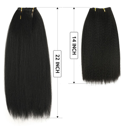 Apliques de Cabelo Sintético Kinky Liso 7 Peças 16 Clipes Yaki Liso 55cm Extensões de Cabelo para Cabeça Cheia