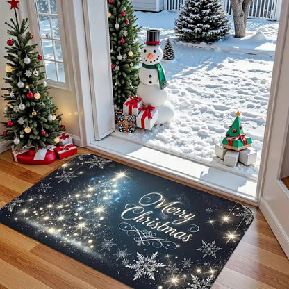 Merry Christmas Blue Star Snowflake Welcome Mat Bathroom Living Room Bedroom Kitchen Office Holiday Christmas Decoration Carpet