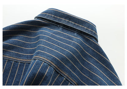 American Retro Workwear Long Sve Denim irt Loose Casual Striped ket irt Youth Trend Autumn Wear Iron Free