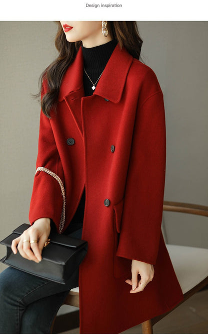 Plus Size Women's Thickened Woolen Coat Hot Sale Of The Season Autumn Winter New Style Coffee Color Slimming Mid-Length Korea...