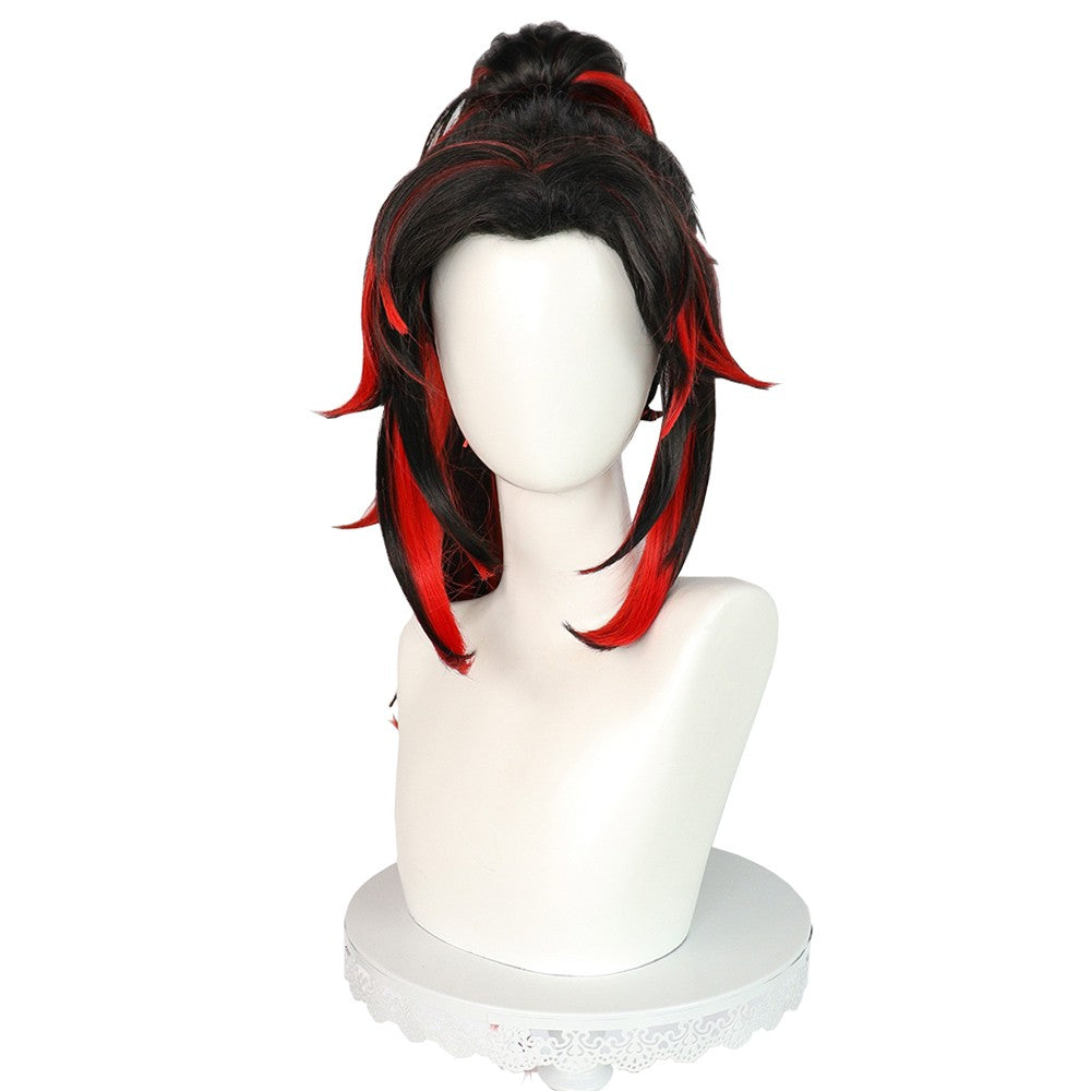 Anime Demon Yoriichi Tsugikuni Cosplay Synthetic Hair 30-Inch Black And Red Gradient Wig Suitable For Daily Party Role-Playing