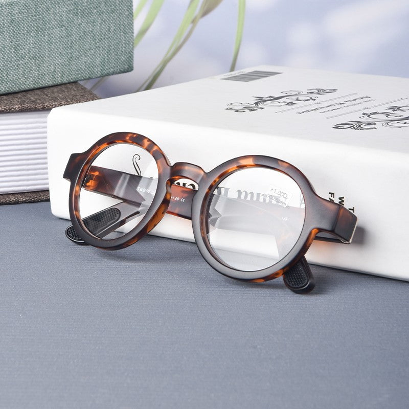 Guanhao Brand Men Reading Glasses Vintage Round Frame Clear Elderly Glasses Thick Frame Large Frame Women's Presbyopia Glasses