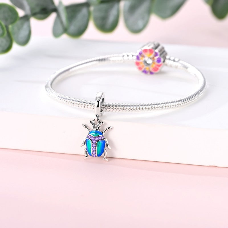 Pingente Charm Libélula Tema Primavera Prata Esterlina 925 Borboleta Flor Pendente Compatível com Bracelete Colar Joias DIY