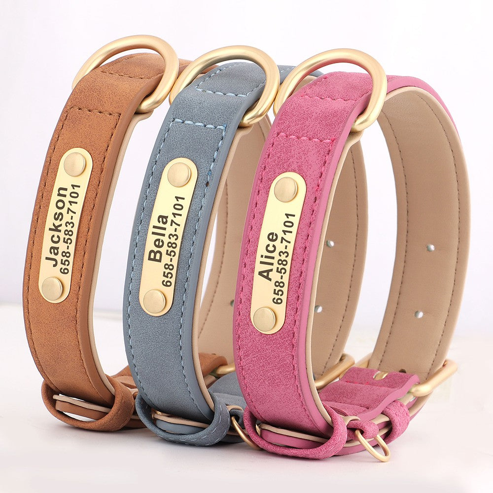 Coleira de Cachorro Personalizada com Gravação Grátis em Couro PU para Cães Pequenos, Médios e Grandes