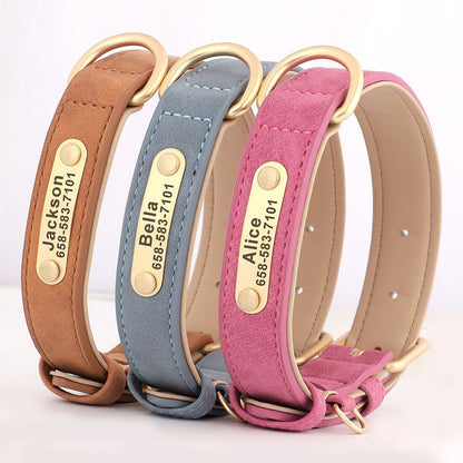 Coleira de Cachorro Personalizada com Gravação Grátis em Couro PU para Cães Pequenos, Médios e Grandes