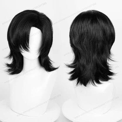 Anime 44cm Medium Basic Synthetic Side Part Hair Cosplay Wig Black White Red Silver Pink Blue Women Man Heat Resistant Hairs