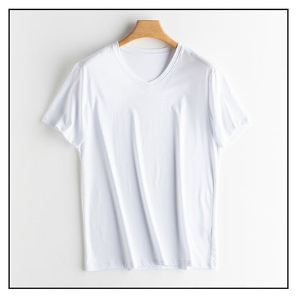 SuyaDream Mens Solid Tee Cotton Silk Blend Plain O neck Short Sleeved Cozy T Shirts 2025 Summer Simple Chic Top White Black